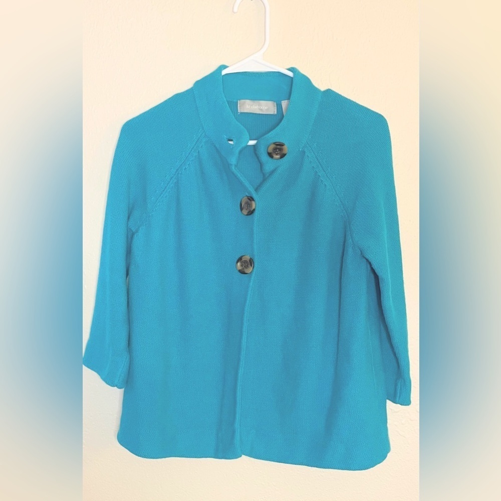 Liz Claiborne Turquoise Knit Button Jacket Cardigan Medium